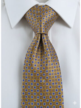 Brooks Brothers yellow orange blue silk tie with square floral pattern - 59.5"
